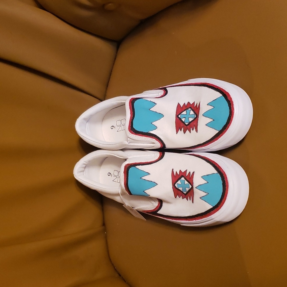 Hand painted Aztec design slip on shoe